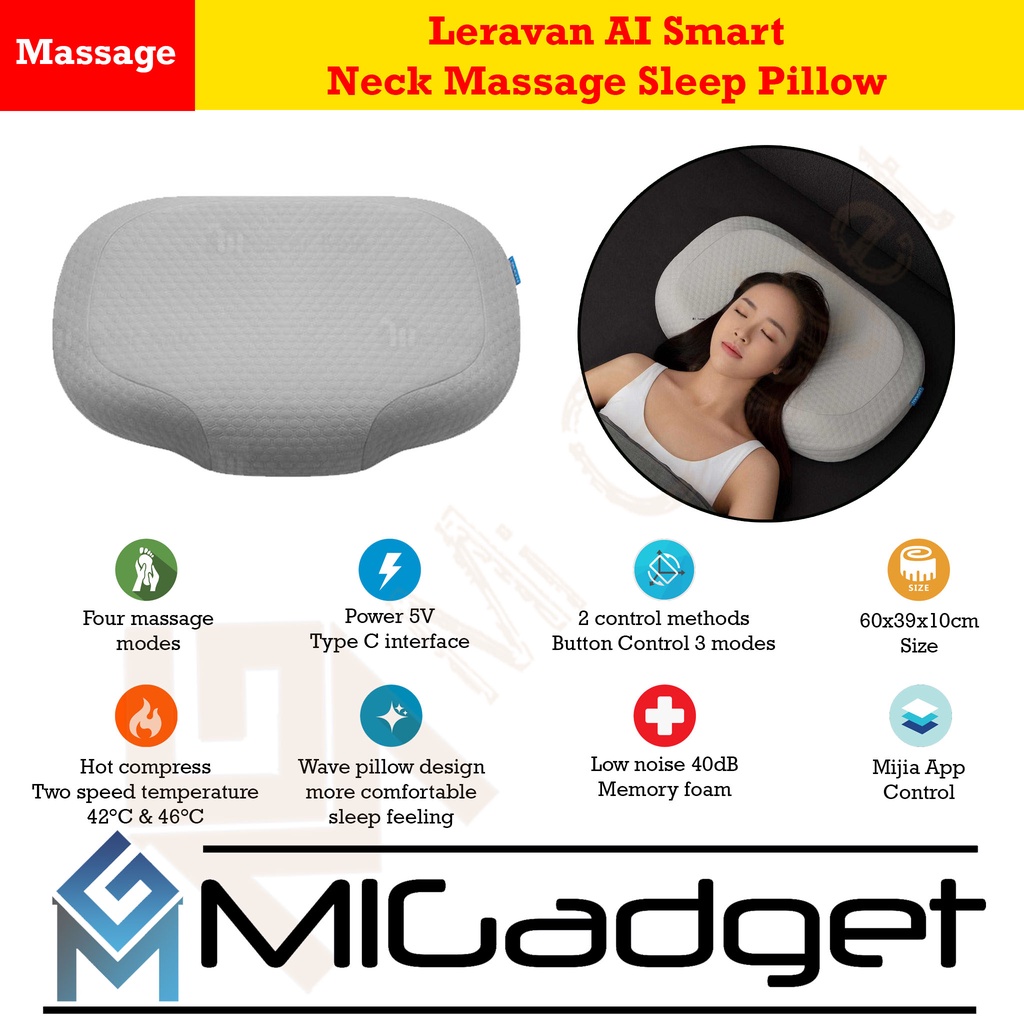 Leravan AI Smart Neck Massage Sleep Pillow - Bantal Leher - Mijia App