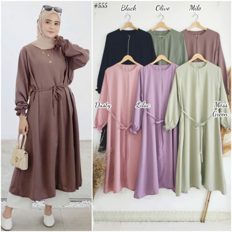 Baju Long Dress Tunik Wanita Muslim Remaja Terbaru 2021 Kekinian Polos Resleting Depan