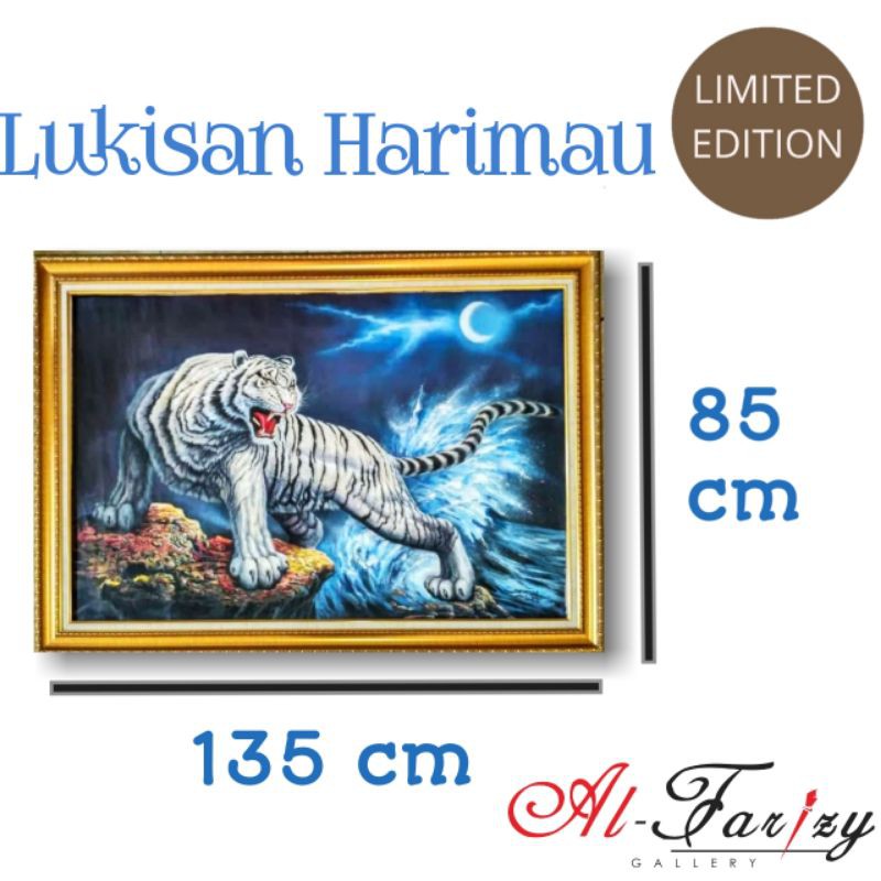 Lukisan Harimau Putih dan Harimau Orange Unik Minimalis 3D Kanvas Ukuran 135x85 cm