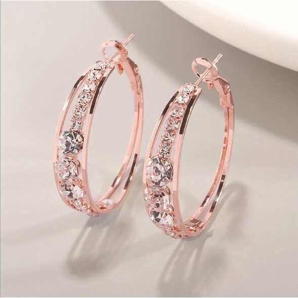 Anting Berlian Imitasi | Anting Hoop Stud Untuk Wanita | Batu precious Imitasi Bahan Alloy