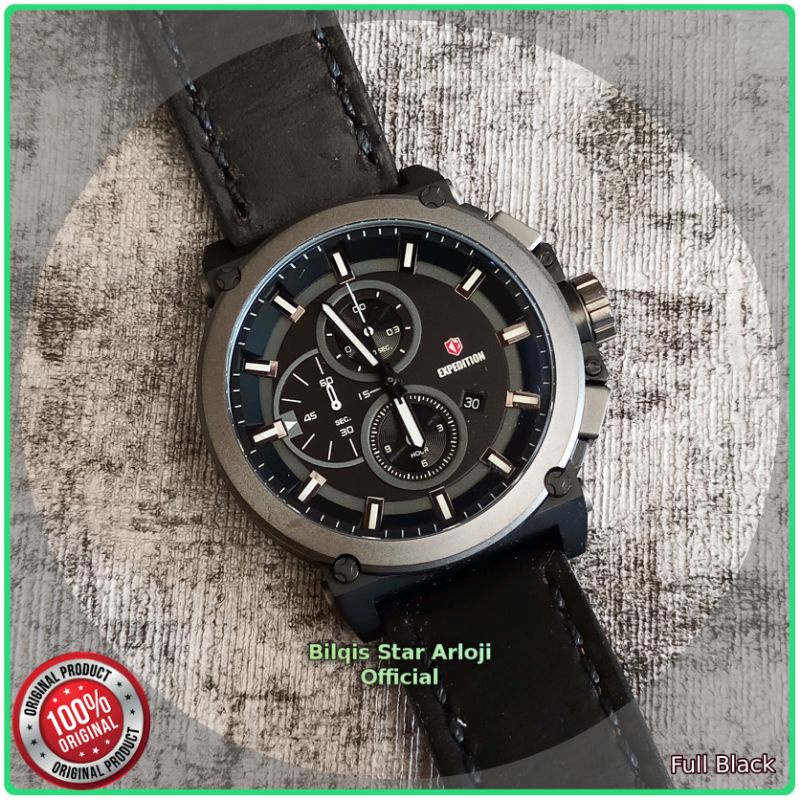 Jam Tangan Expedition E6612 Tali Kulit Full Black Original 100%