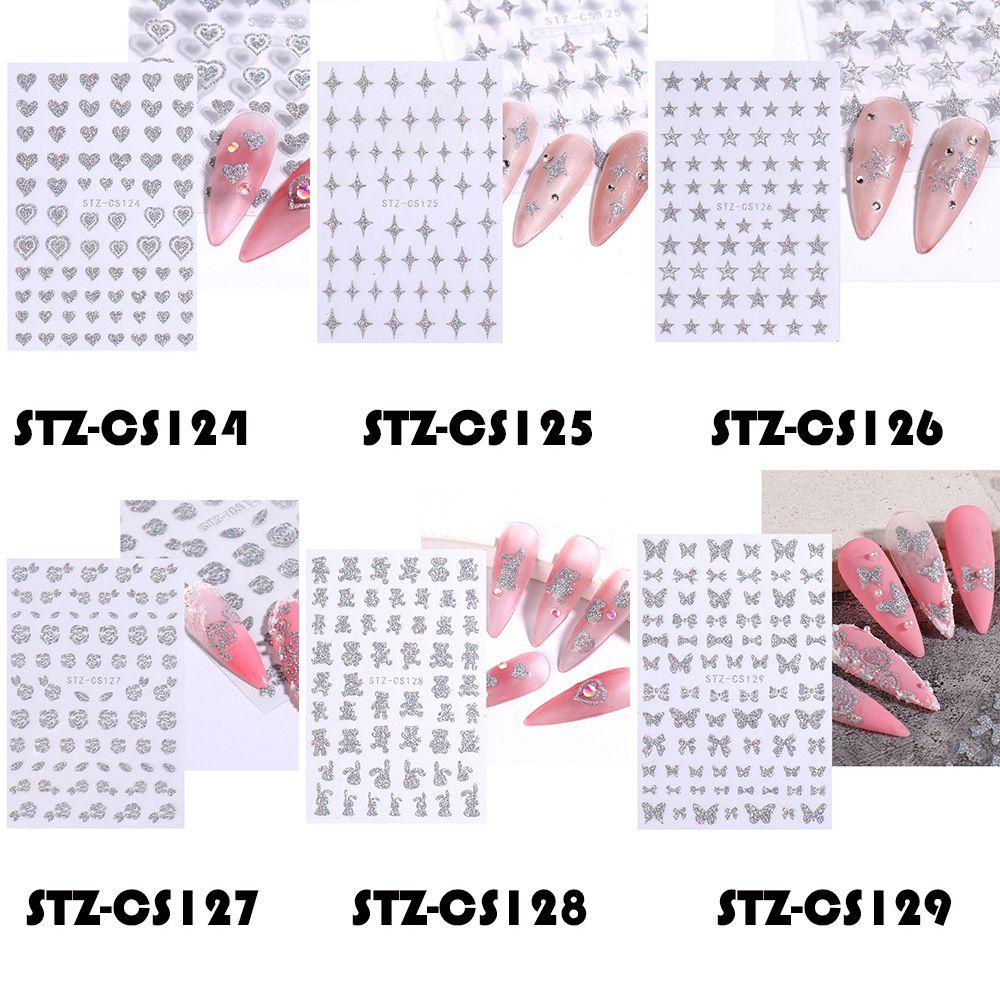 Stiker Kuku Nanas Manicures DIY Cinta Hati Laser Bubuk Perak