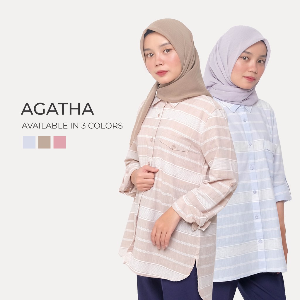 Cotton Inch Agatha Kemeja  Wanita  Garis  Garis  Shopee 