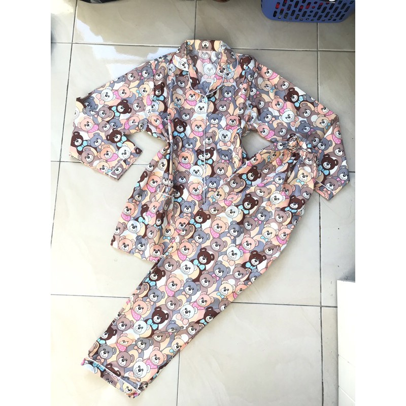 piyama/pajamas bear PP coklat murah.homewear/sleepwear/bajutidur cwe PP bear brown kekinian