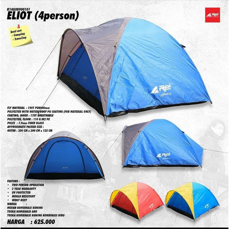 Tenda Rei Eliot kapasitas 4P Ori (Double layer)