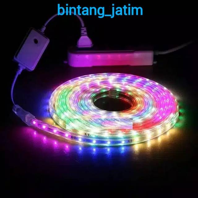 LAMPU LED STRIP SELANG WARNA WARNI  3528 2835 220V + ADAPTOR 9M METER 5050 OUTDOOR RGB