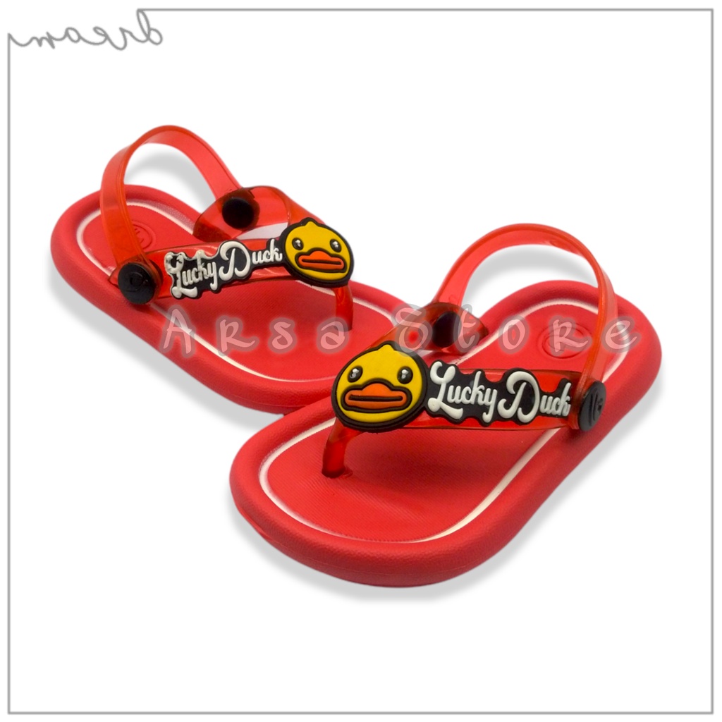 Sandal Jepit Tali Belakang Anak Baby Perempuan Motif Bebek Terbaru Usia 9 bulan 1 2 3 Tahun / Sendal Lucu Anak Cewek / Kado Bagus Untuk Anak