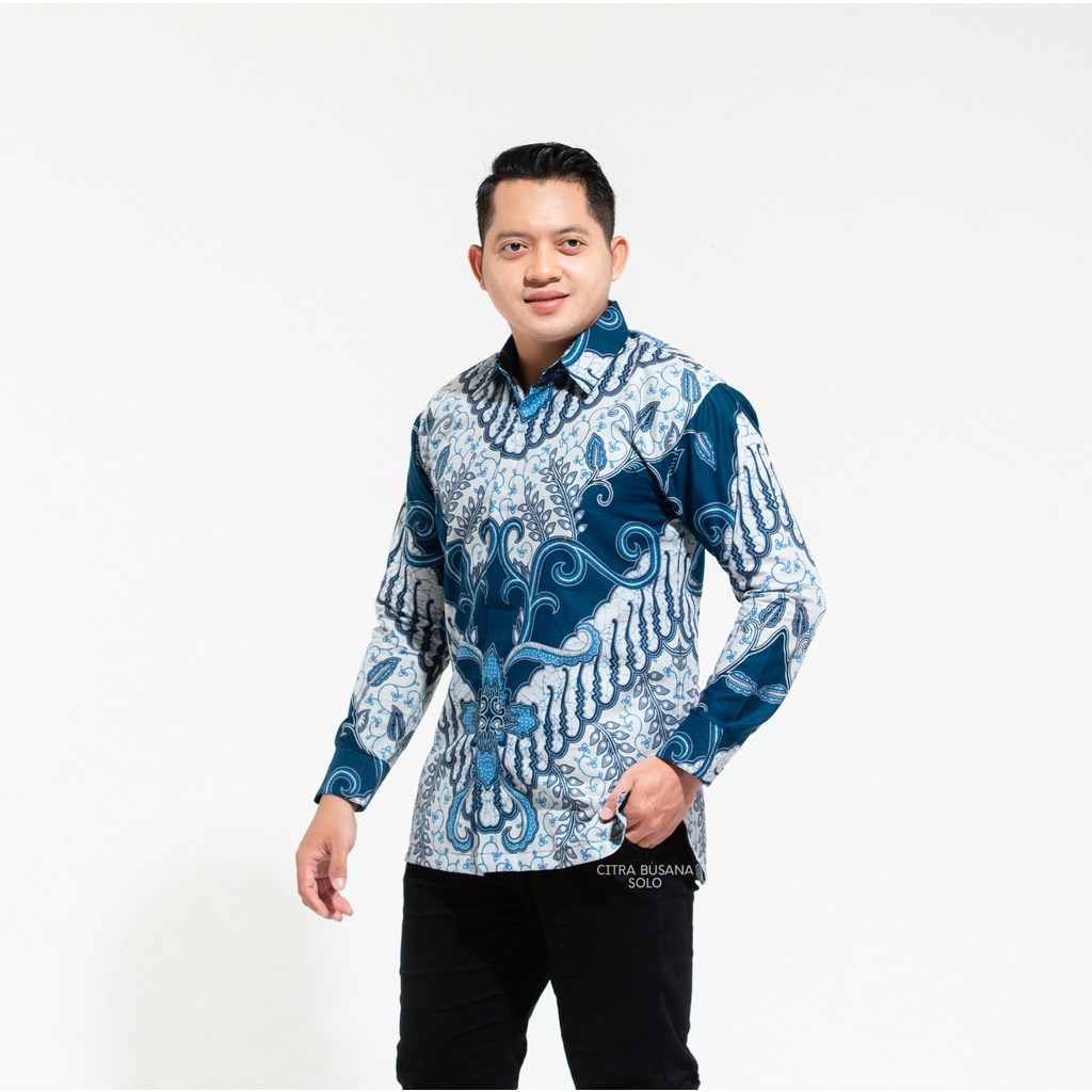 ARJUNO BIRU Kemeja Batik Pria Full Furing Bahan Katun Primisima