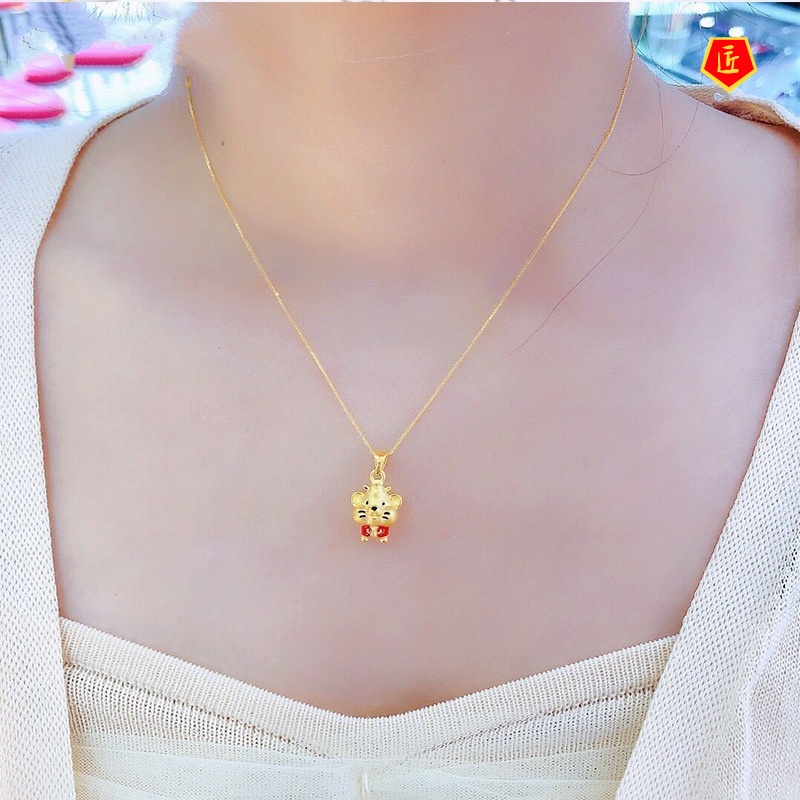 [Ready Stock]3D Zodiac Rat Gold Pendant Cute All-Match