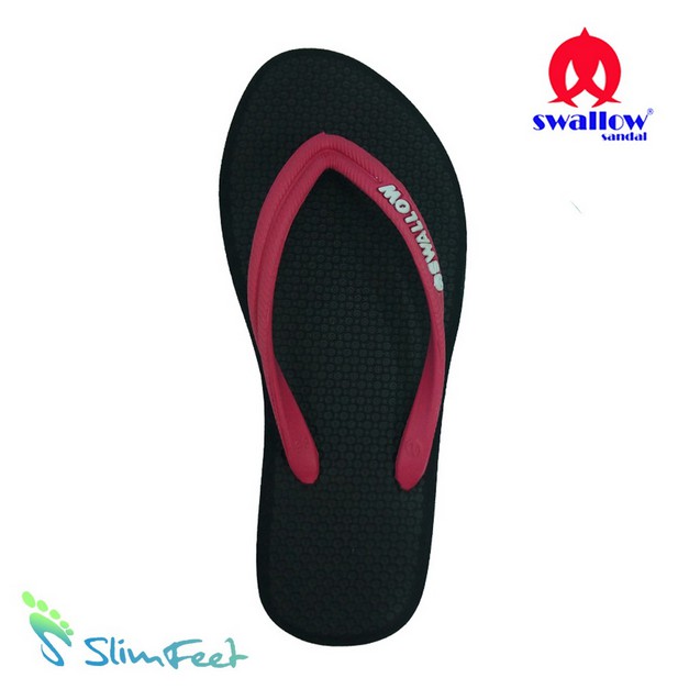 Sandal Swallow SlimFeet / Slim Feet Wanita Hitam Tali Pink Putih