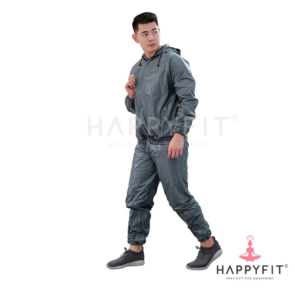 HAPPYFIT - (BAJU + CELANA) Sauna Suit with Zipper and Hood / Baju Sauna / Jaket Sauna