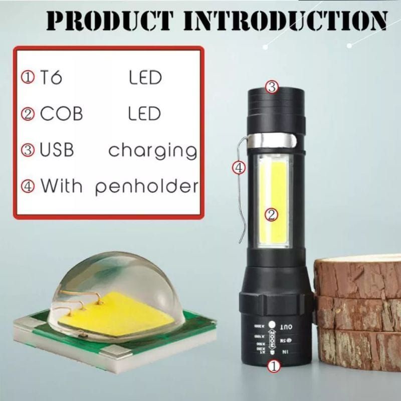 Senter Swat Mini Zoom Senter Camping LED COB Super Terang Flashlight