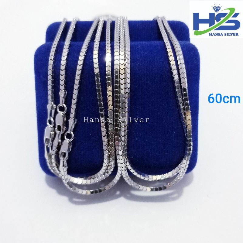 Kalung Perak Pria Wanita Silver Asli 925 Lapis Emas Putih Model Milano Kaca 60 Cm - Kalung Pria Wanita Anti Karat