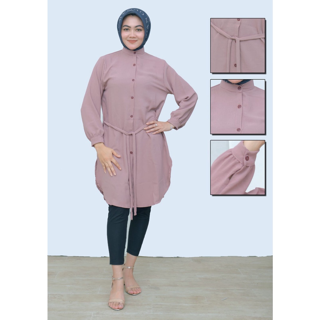 Tunik Wanita Terbaru Putih Polos Jumbo XL XXL Katun Rayon Crinkle Premium