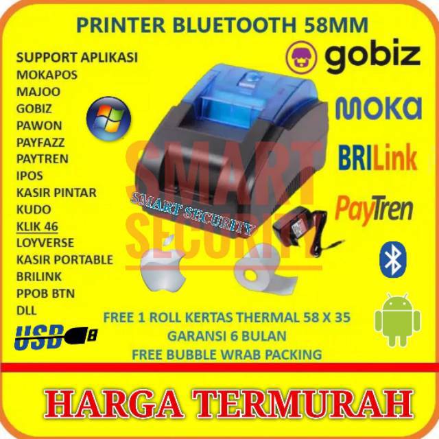 PRINTER BLUETOOTH EZ-CODE 58MM THERMAL USB KASIR GOBIZ POS MOKAPOS RESI