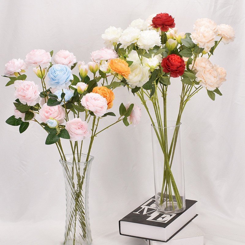 PEONY ARTIFICIAL BUNGA PEONY ARTIFISIAL ECER PER TANGKAI 3 CABANG BUNGA PALSU IMPORT PREMIUM-1