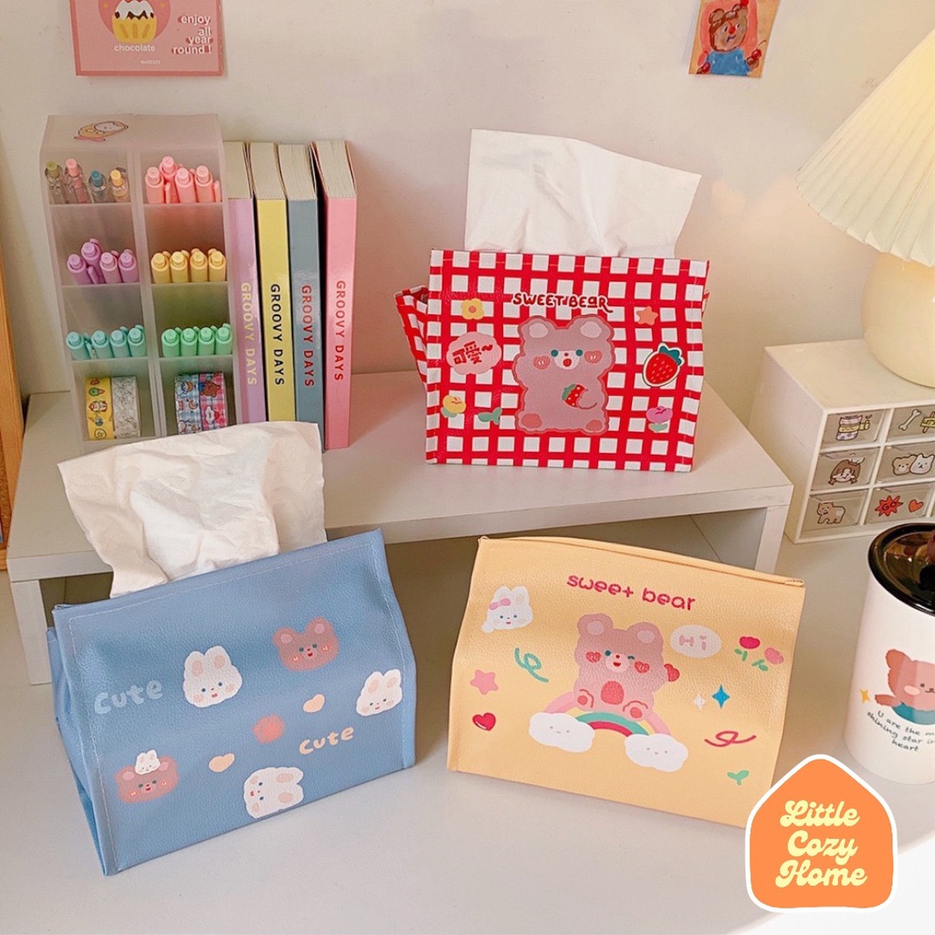 Premium PU Leather Tissue Box / Kotak Tisu Karakter Imut / Bahan Kulit / Bungkus Kotak Tissue