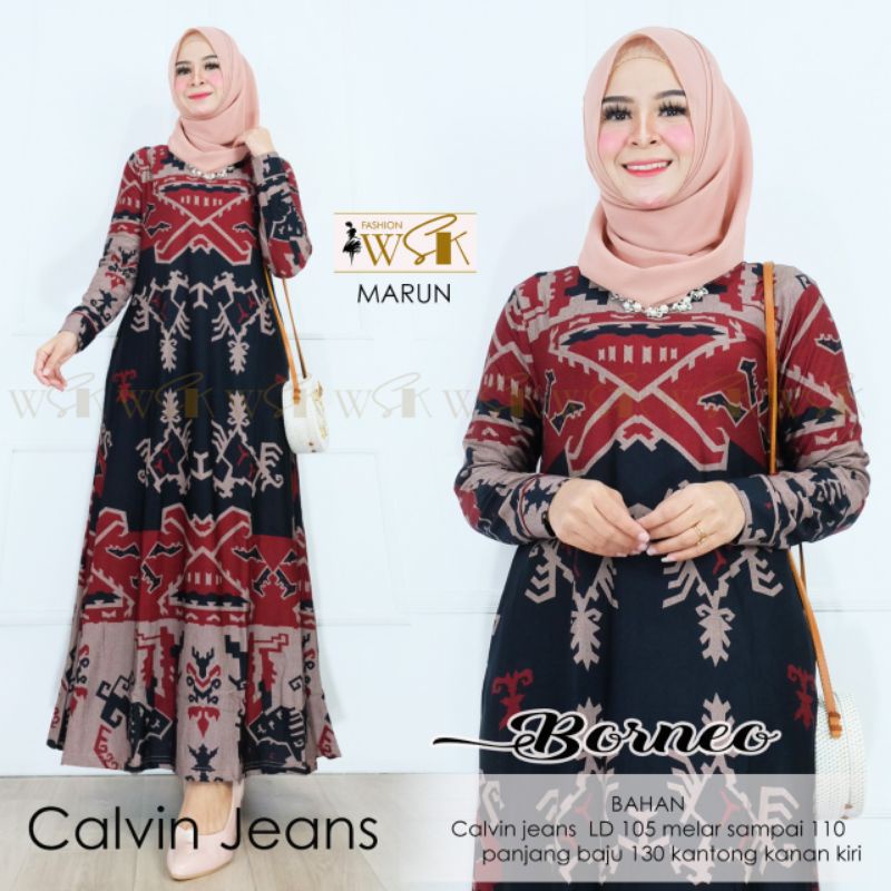 GAMIS WANITA TERBARU Borneo dress matt Calvin jeans premium ori AGR WSK size standar/jumbo/jumbo plu