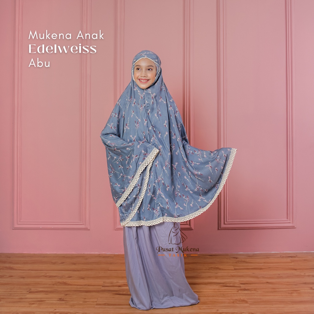 Pusat Beli Mukena Tasik - Mukena Anak (5-13 Tahun) 2in1 Katun Rayon Bali Travelling Edelweiss