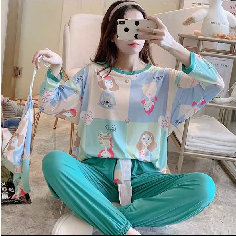 BAJU TIDUR PIYAMA SETELAN PP POUCH LD 110-125 GRATIS POUCH LUCU IMPORT