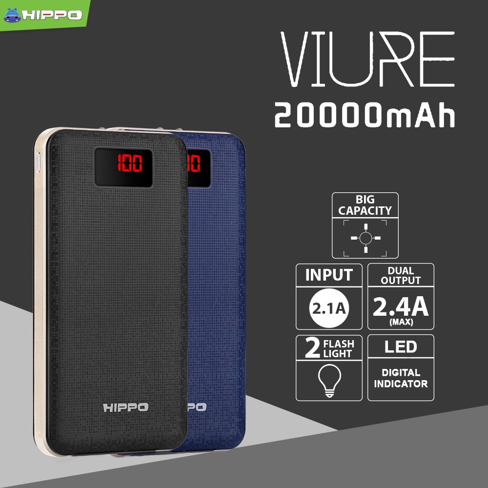 DISKON HIPPO VIURE 20000 MAH SIMPLE PACK POWERBANK TERLARIS