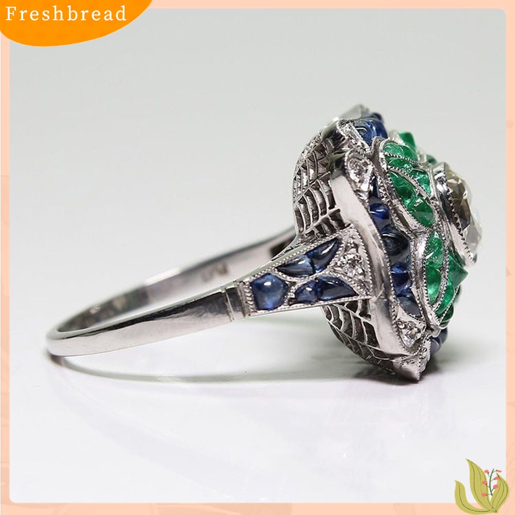 Terlaris Women Faux Sapphire Emerald Inlaid Flower Finger Ring Wedding Party Jewelry Gift