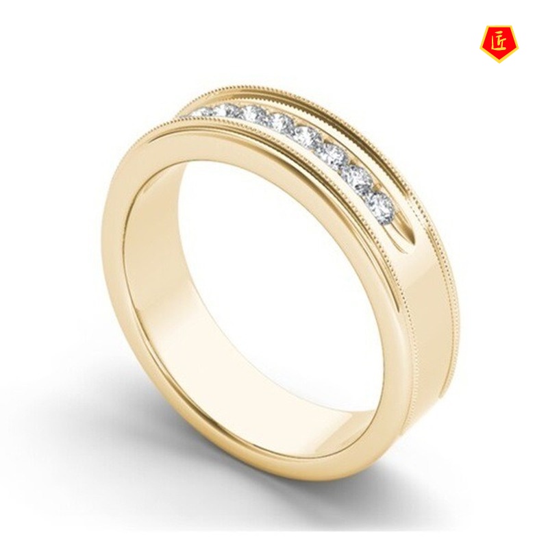 [Ready Stock]14K Golden Bright Single Row Diamond Ring Fashion Simple