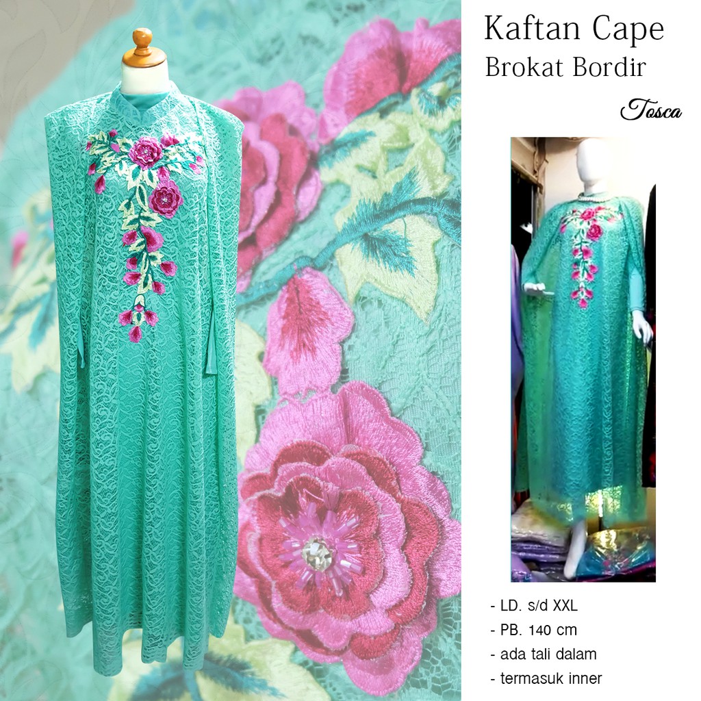 Kaftan Cape Brokat Bordir Bunga + Inner/Manset