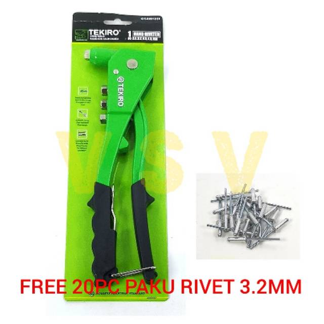 TEKIRO TANG RIVET HIJAU Tang rivet tang ripet bonus paku rivet 20pc 3.2mm