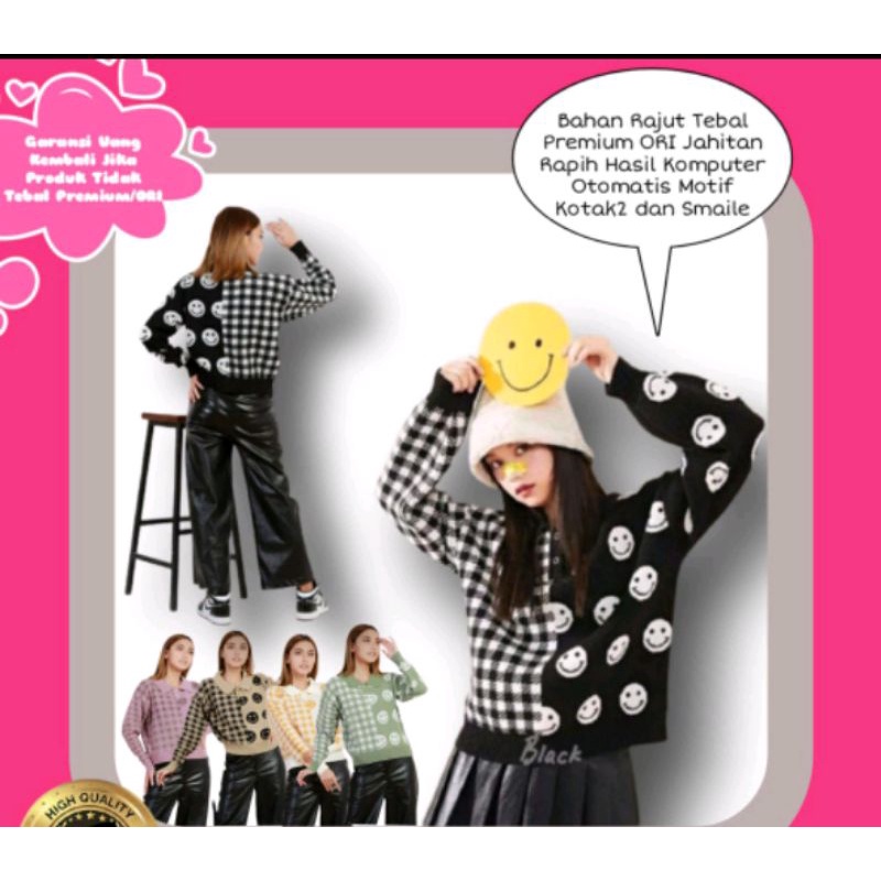 SWEATER RAJUT PREMIUM IMPORT MOTIF SMILE / KOREAN TERBARU 7 GATE