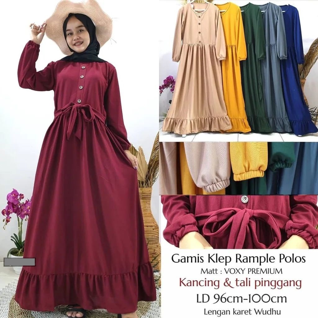 Westylisfashion Gamis Busui Kancing ada Tali dan Lengan Kerut ( Real Pick ) Gamis Babydoll xl Ld 96-