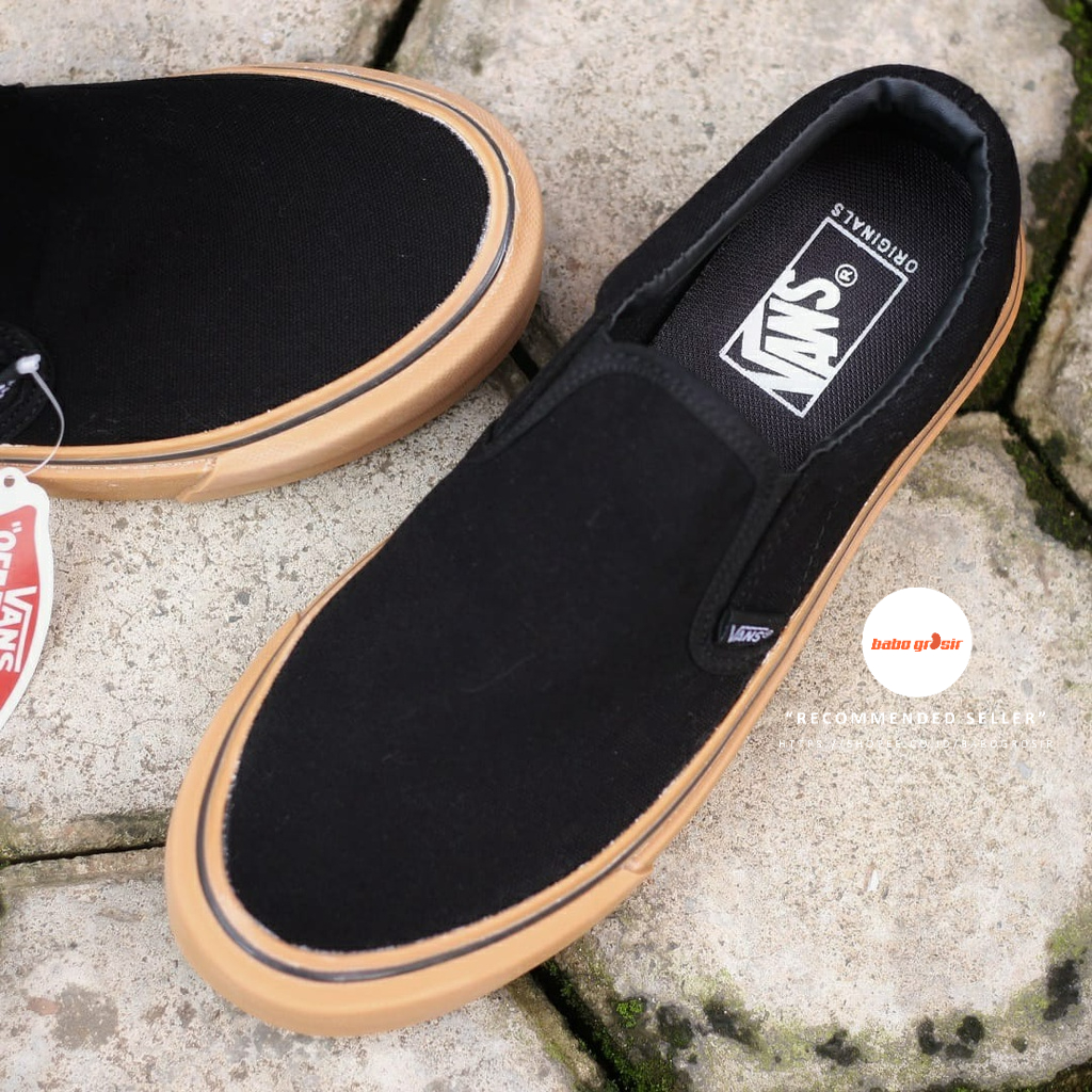 PROMO Sepatu Slip On Pria dan Wanita | Vans Slip On Black Sol Gum Premium, Import Quality, Tag Made in China, Harga Murah