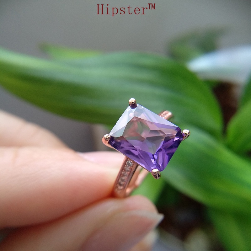 Hot Sale in Europe and America Domineering Inlaid Square Amethyst Rose Gold Ring