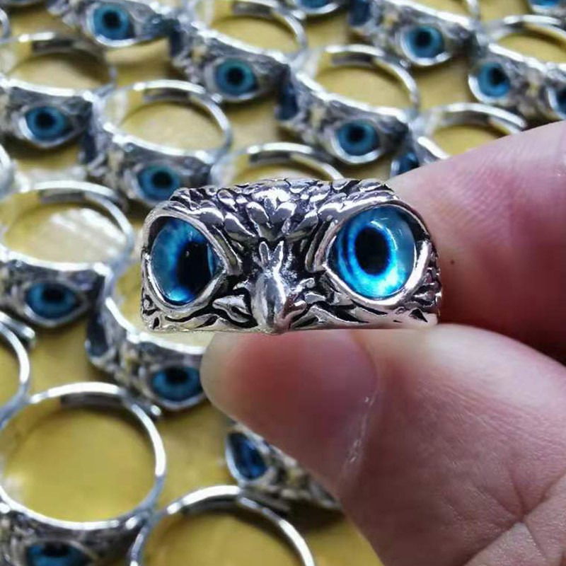 Cincin Model Terbuka Bentuk Burung Hantu Gaya Retro Untuk Pasangan