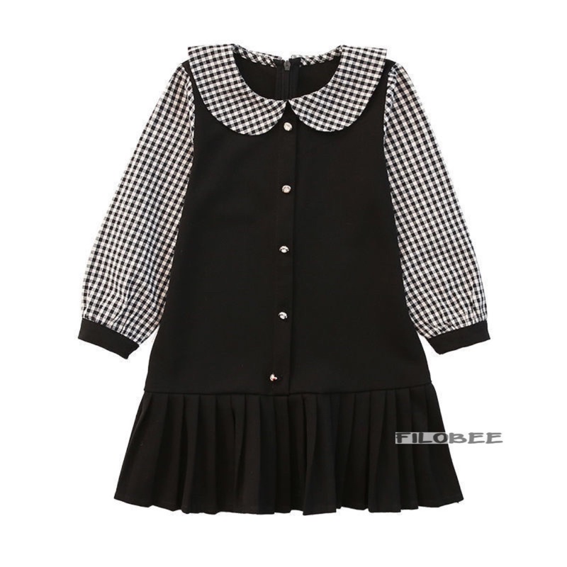 FILOBEE-DRESS ANAK PEREMPUAN/LENGAN PANJANG/KOTAK KOMBINASI KOTAK KERAH (1-5TAHUN)