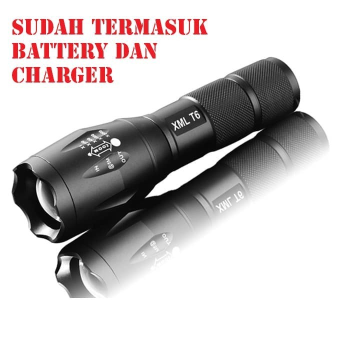 PAKET Senter LED Tactical CREE XM-L2 8000L Aluminium 5 MODE Kedip