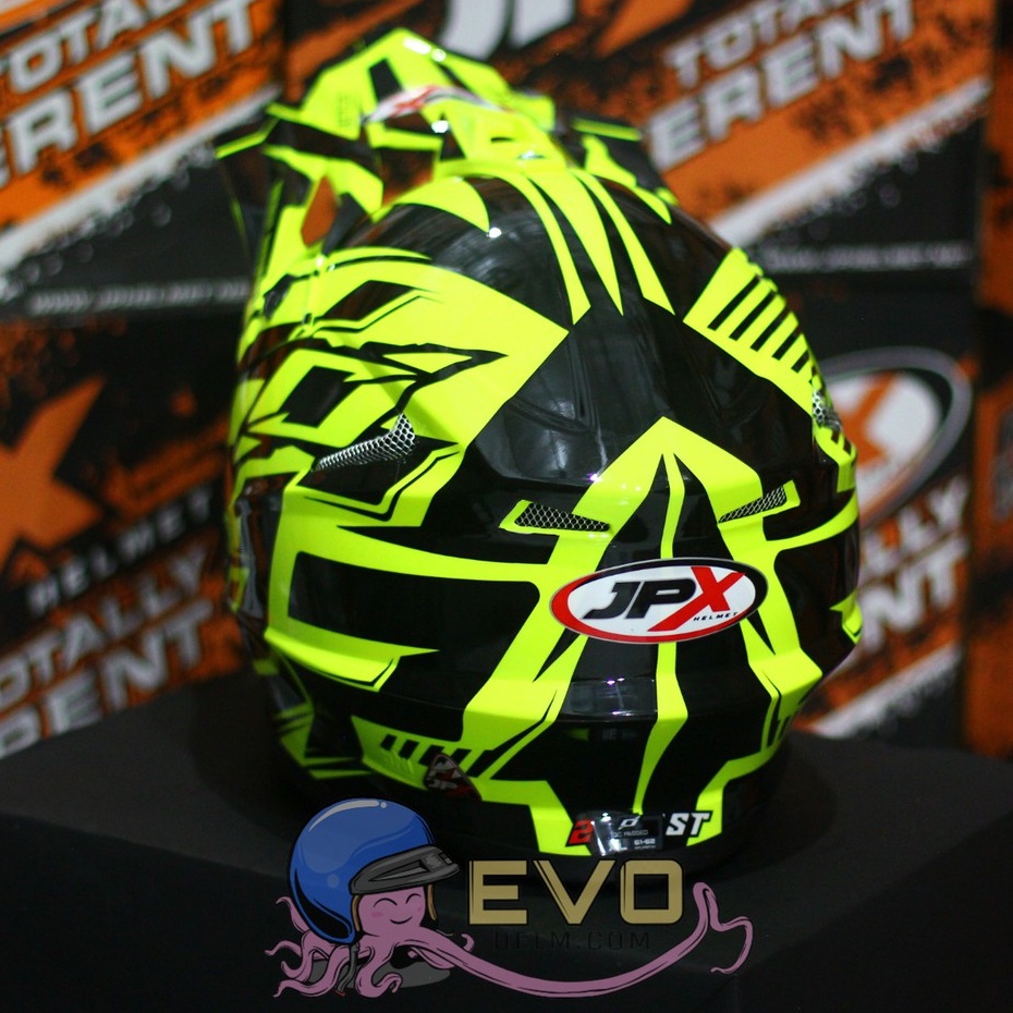 HELM JPX CROSS_FOX1 SERI X12 - FLUO YELLOW GLOSS + GOOGLE SNAIL (ONGKIR 2 KG) HELM JPX TERBARU