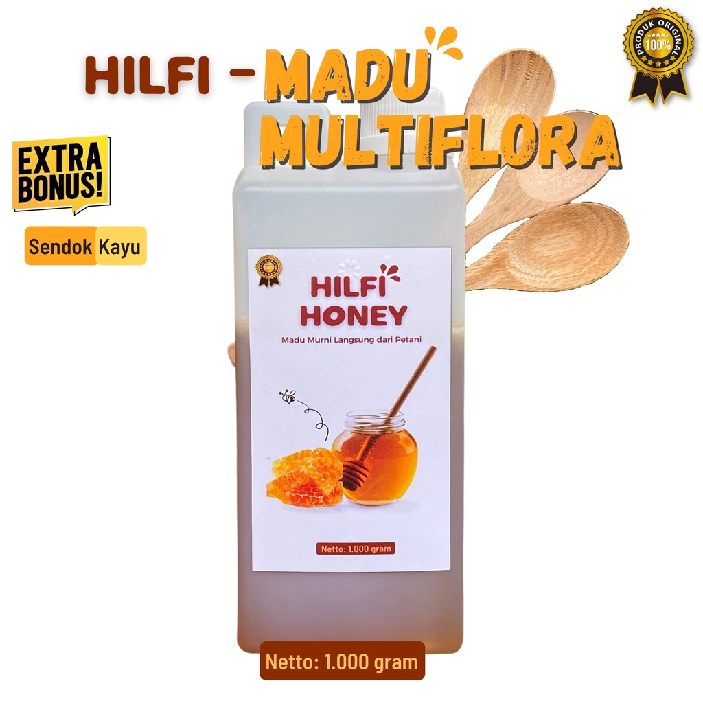 

Madu Murni / Madu Multiflora Murni / Hilfi Honey Bonus Sendok Kayu 1.000 Gram