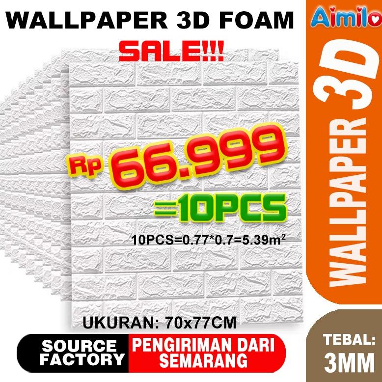 AIMILO PALING MURAH  WALLPAPER DINDING FOAM TIMBUL 3D BATA PUTIH CLASSIC BRICK 70 X 77 CM BEST SELLE