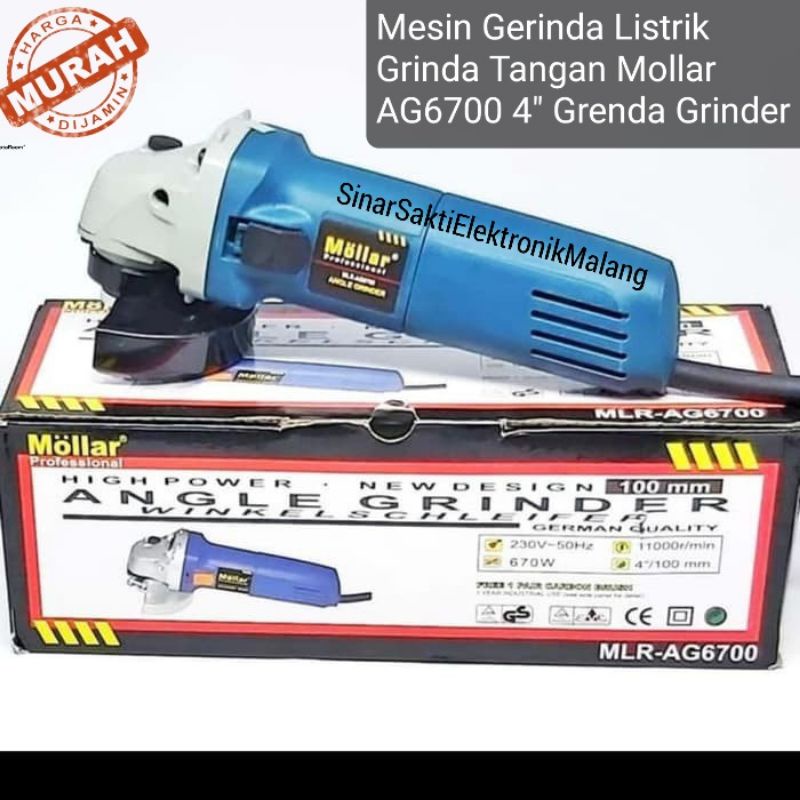 Mesin Gerinda Listrik Grinda Tangan Mollar AG6700 4&quot; Grenda Grinder