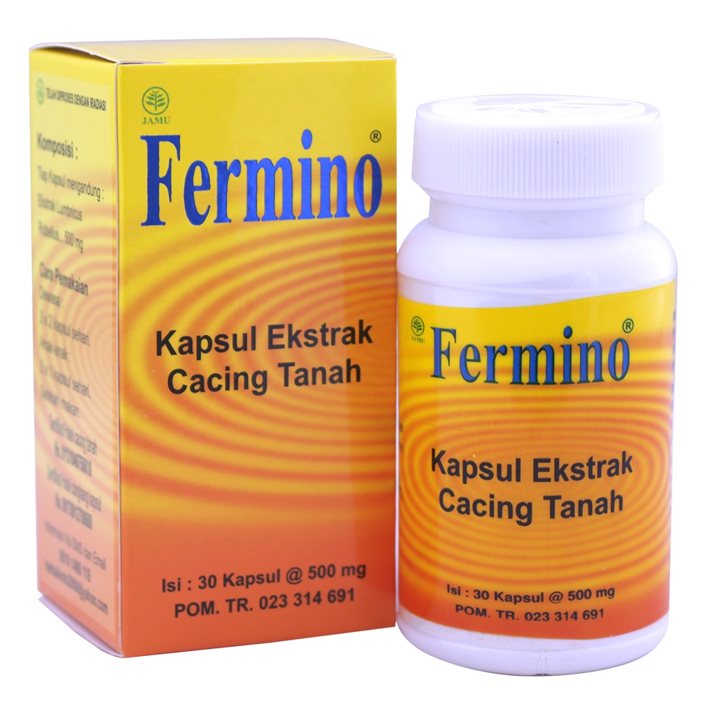 Fermino Kapsul Ekstrak Cacing Tanah untuk meredakan gejala Demam Tifus / Tipes 100% ISI 30  KAPSUL