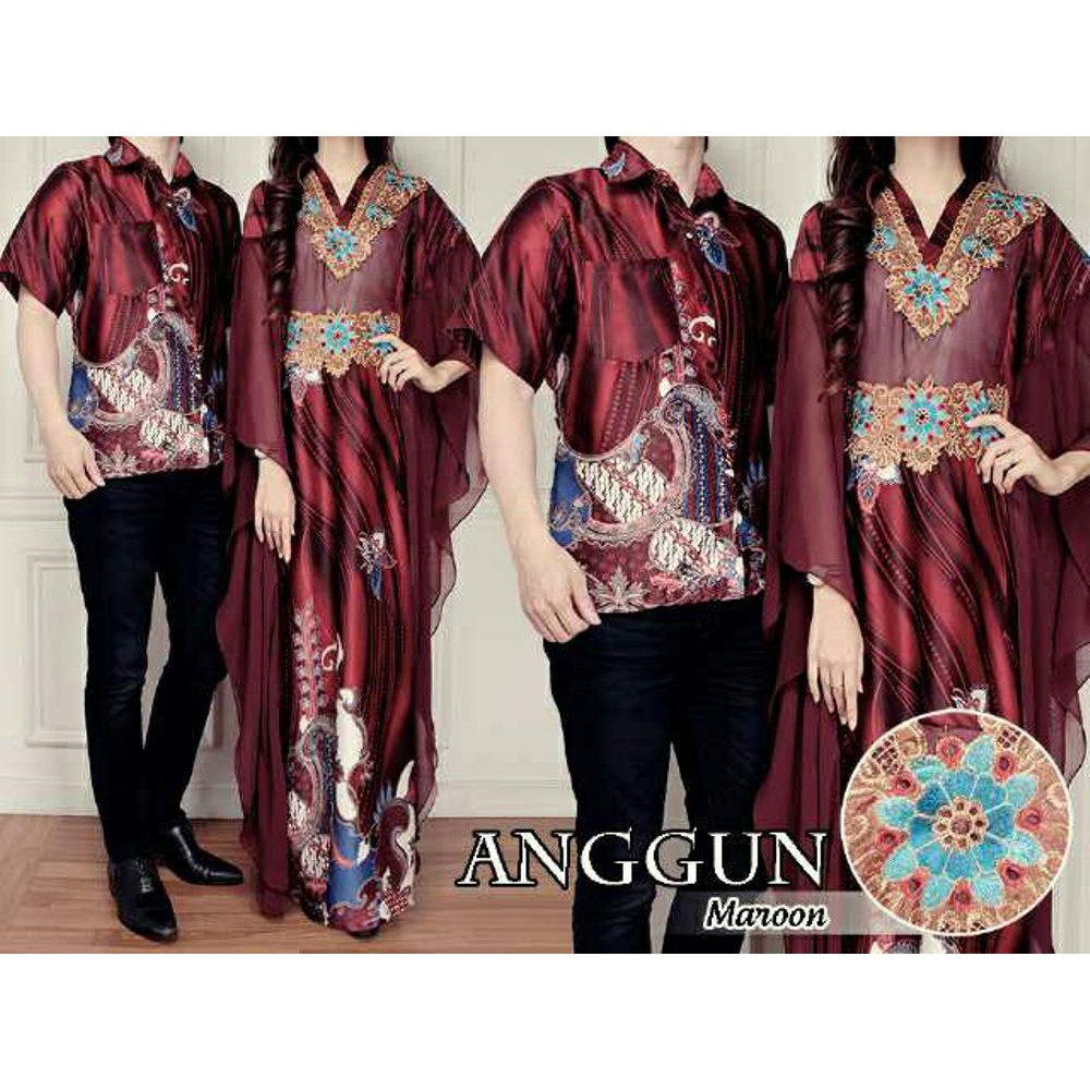 Jual couple kaftan anggun marun  baju pesta mewah pasangan sarimbit batik terbaru Limited