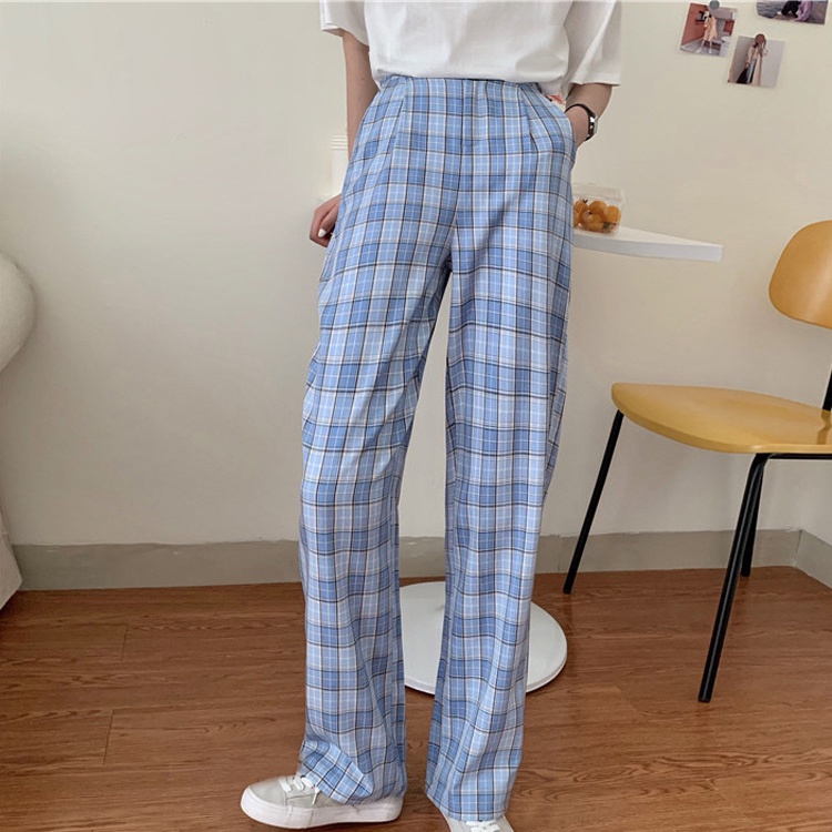 yikoo-Celana baggy wanita korea long pants kotak celana