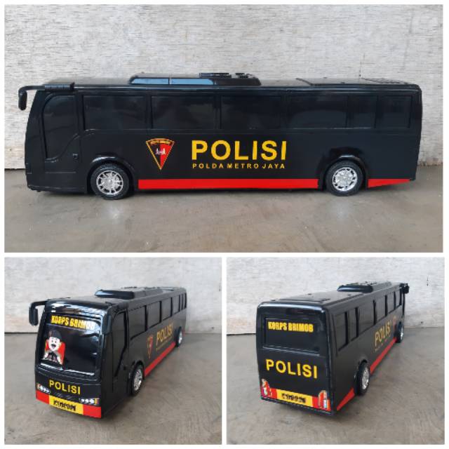 Mainan Mobil Bus Polisi - Miniatur Bis Brimob Dorong Anak Edukatif