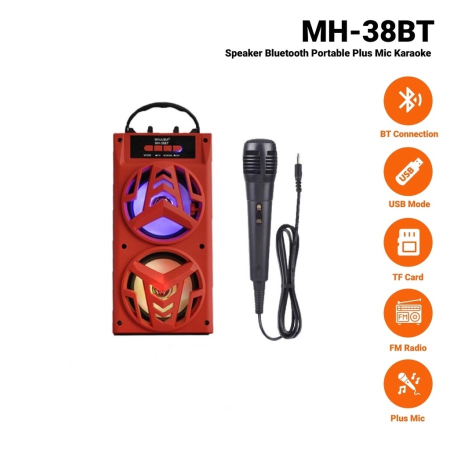 SPEAKER BLUETOOTH DUAL BASS MH-38BT FREE MIC KARAOKE SUPER BASS