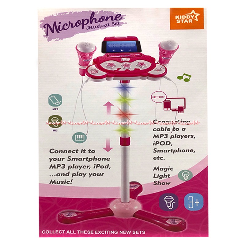 Kiddy Star Microphone Bisa Smarthphone Mp3 Player Mainan Mic Mik Menyanyi Musik Anak Pink Penyanyi