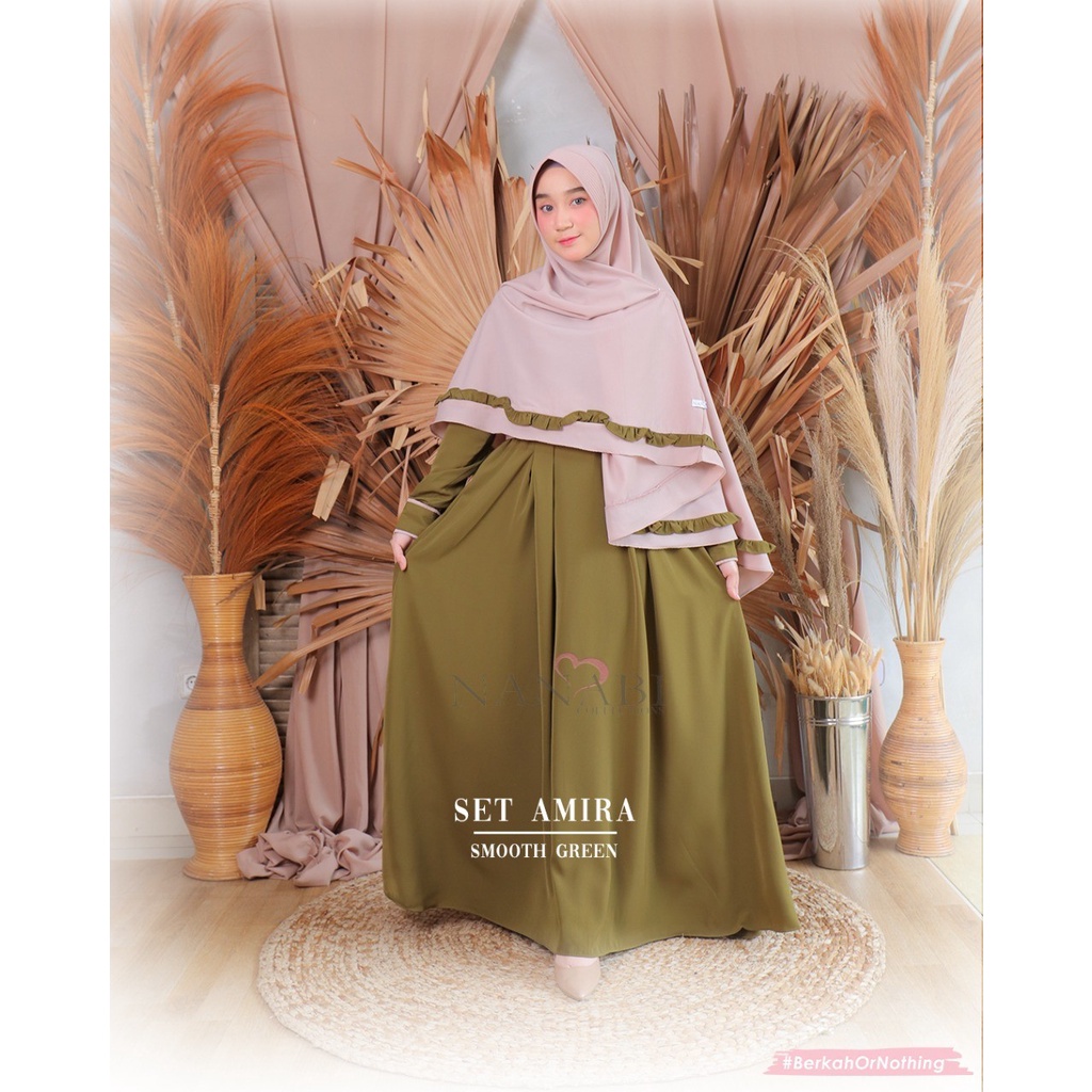 Gamis Set Khimar Smooth Green Sage Amira Series Nanabi Collections