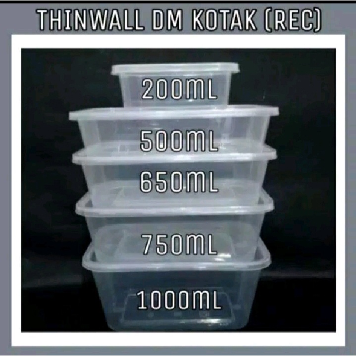 Thinwall Rec Oti pack Uk 200, 300, 500, 650, 750, 1000 1500 ml isi 25Pcs + Tutup
