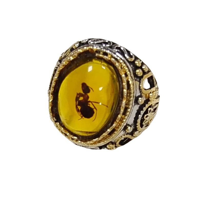 Cincin Model hollow Warna Kuning amber Gaya retro Untuk Pria