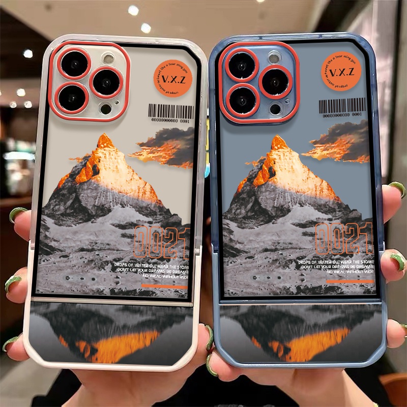 Soft Case TPU Transparan Motif Gunung Untuk Iphone 7 8 Plus X XS Max XR 11 12 13 Pro Max 6 6S